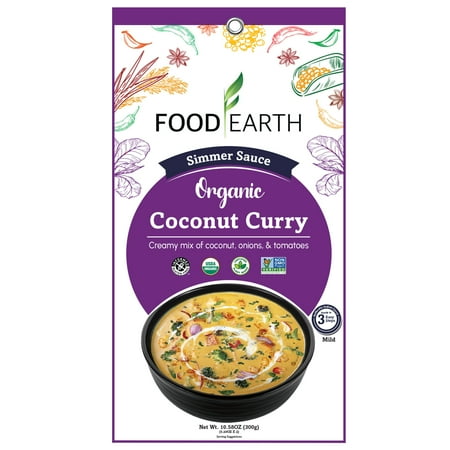 Food Earth - Organic Coconut Curry Simmer Sauce, 100% Organic, Vegan, Gluten-Free, Heat & Serve, Curry or Marinade Base, 12-Pack (5.29 oz Each) – Shelf-Stable Indian Cooking Sauce