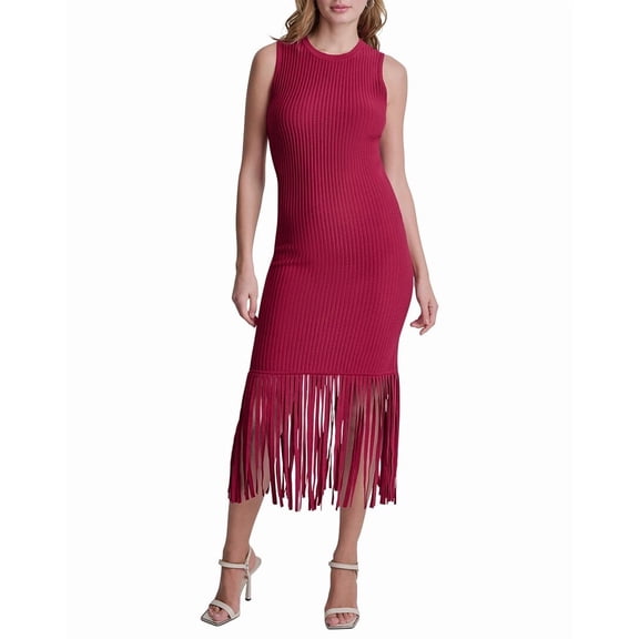 DKNY womens Fringe Sweaterdress, m, Red