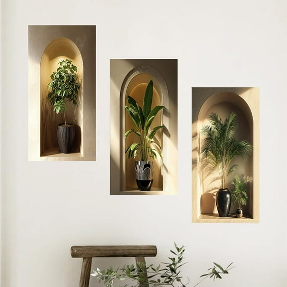 3pcs Green Plant and Flower Wall Stickers,Home Living Room, Bedroom, Entrance, Wardrobe, Background Wall Decorations