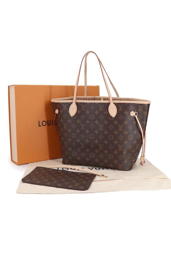Pre-Owned Louis Vuitton Monogram Neverfull MM Tote Handbag in Brown and Rose Beige, M46975,...