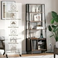 thumbnail image 5 of 5 Tier Ladder Shelf with Cabinet, Mid Century Modern Bookshelf, Tall Bookcase with Charging Station, Wood and Metal Open Display Shelf for Living Room, Bedroom, Home Office, Walnut, 5 of 8