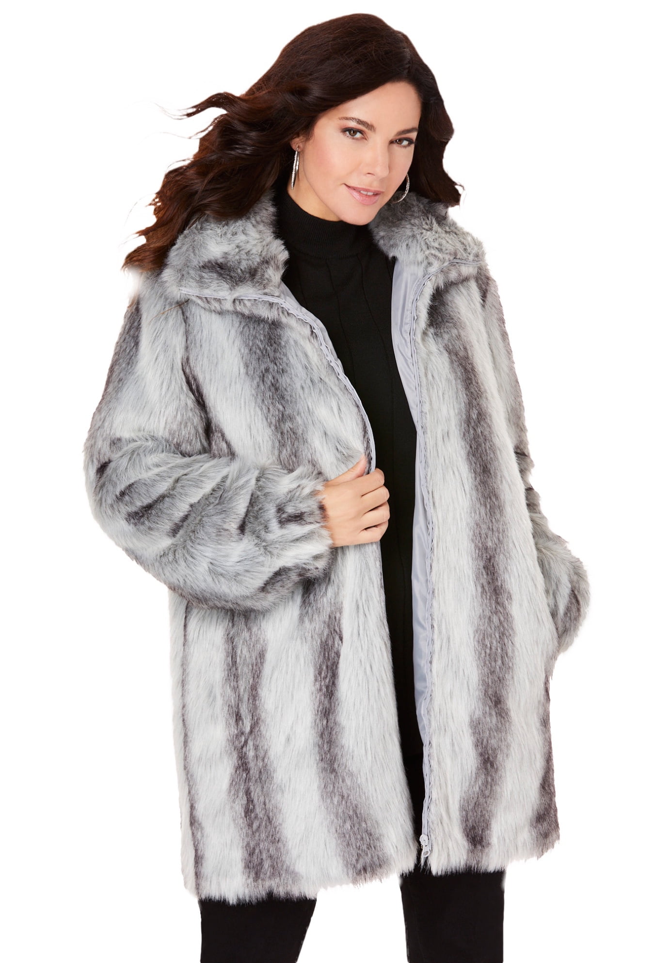 Tanming Womens Winter Warm Stand Collar Mid Long Faux Fur Coats with Belt