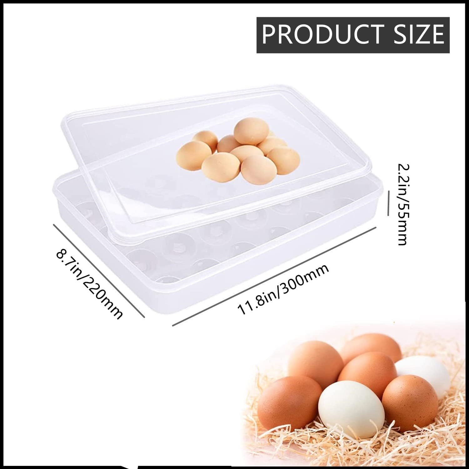 Portable Egg Carrier,Happon 2Pcs Egg Holders,Plastic Egg Tray with Lid,24-Cavity Egg Container,Clear Storage Egg Tray,Egg Storage Stackable Plastic Egg Boxes