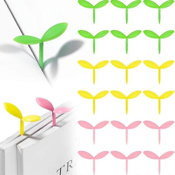 Sprout Little Bookmarks Silicone Grass Buds Creative Green Bookmarks, Gifts for Book Lovers Reading, Set of 18 (Green, Pink, Yellow)