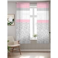 thumbnail image 2 of Pink Grey Curtains 63 Inch Length,Sheer Curtains for Bedroom Living Room Window Chic Garden Floral Stripe Aesthetic Flower Boho Rod Pocket Drapes Kitchen Curtains Small Half Window 42"x63" 2 Panels, 2 of 6