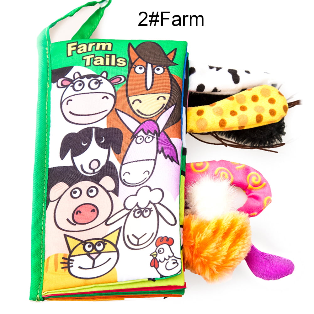 Here Fashion Pack of 3 Soft Animal Tails Cloth Books for Babies Colorful Animals Stereoscopic Tails Cloth Books for Babys Early Learning Education Book Woodland, Rain Forest & Garden Tail 