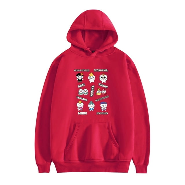 ATEEZ Double Sided Pattern Comfort Hoodies For Unisex Tracksuit Pullover Fans,3XL,Red1