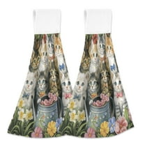 BZSMCE Hanging Hand Towels Fashion Celebration Of Colorful Kittens Pattern 2-Pack - Velcro Style Bathroom Kitchen Towels