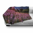 thumbnail image 3 of Countryside Soft Flannel Fleece Throw Blanket, Idyllic Spring Meadow on the Mountains with Flowers Rural Sunrise Landscape, Cozy Plush for Indoor and Outdoor Use, 50" x 70", Pink Blue, by Ambesonne, 3 of 6