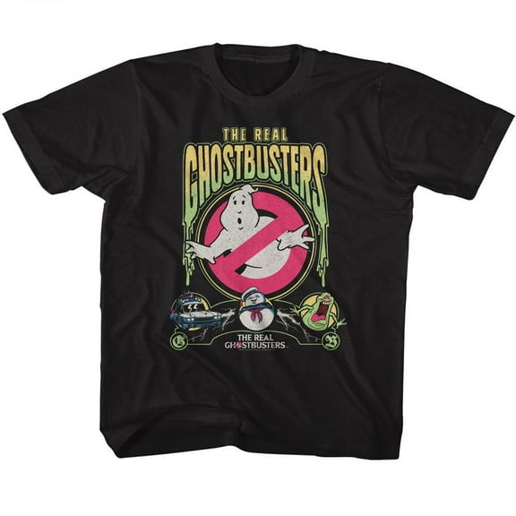Real Ghostbusters Slime Text Black Youth T-Shirt Xs (5-6)