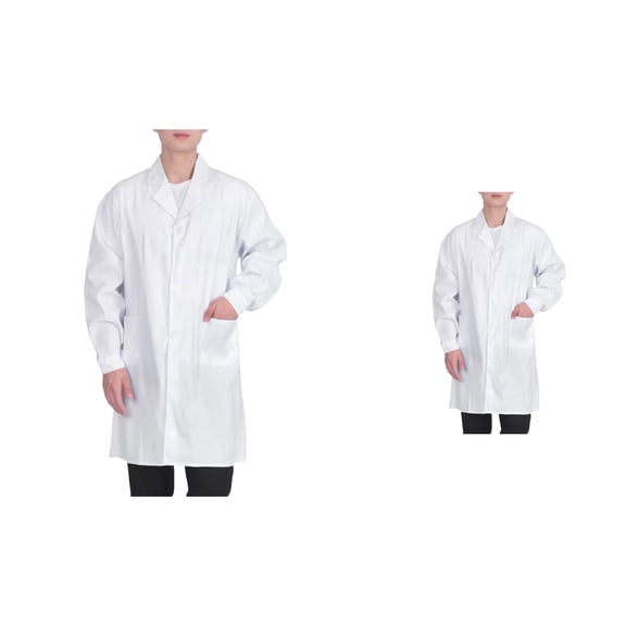 Men's Long Sleeve Lab Coat, White Button-Front Doctor Work Shirt with Pockets, Adjustable Fit for Daily Wear