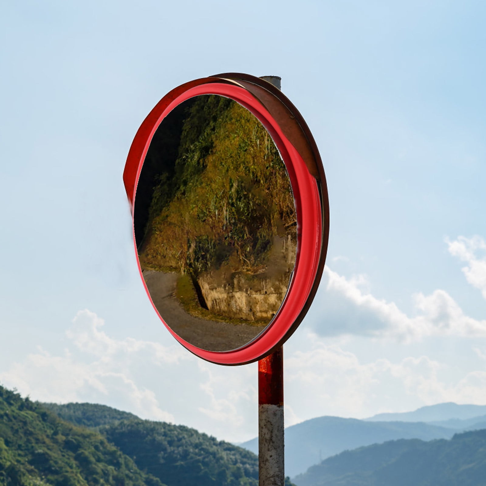 HONMEET Wide Angle Outdoor Convex Mirror Red for Car Safety and Blind Spot Coverage