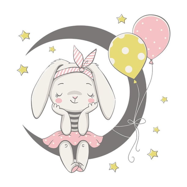 Pegatinas De Pared De Conejito De Luna De Dibujos Animados Para Habitación De Niños, Fondo De Decoración Del Hogar, Pegatina Decorativa Embellecedora Para Techos, Puertas Y Ventanas matsuzay HA036409-00