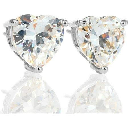 Pori Jewelers 14K Solid White Gold Heart-Cut Cz Stud Earrings