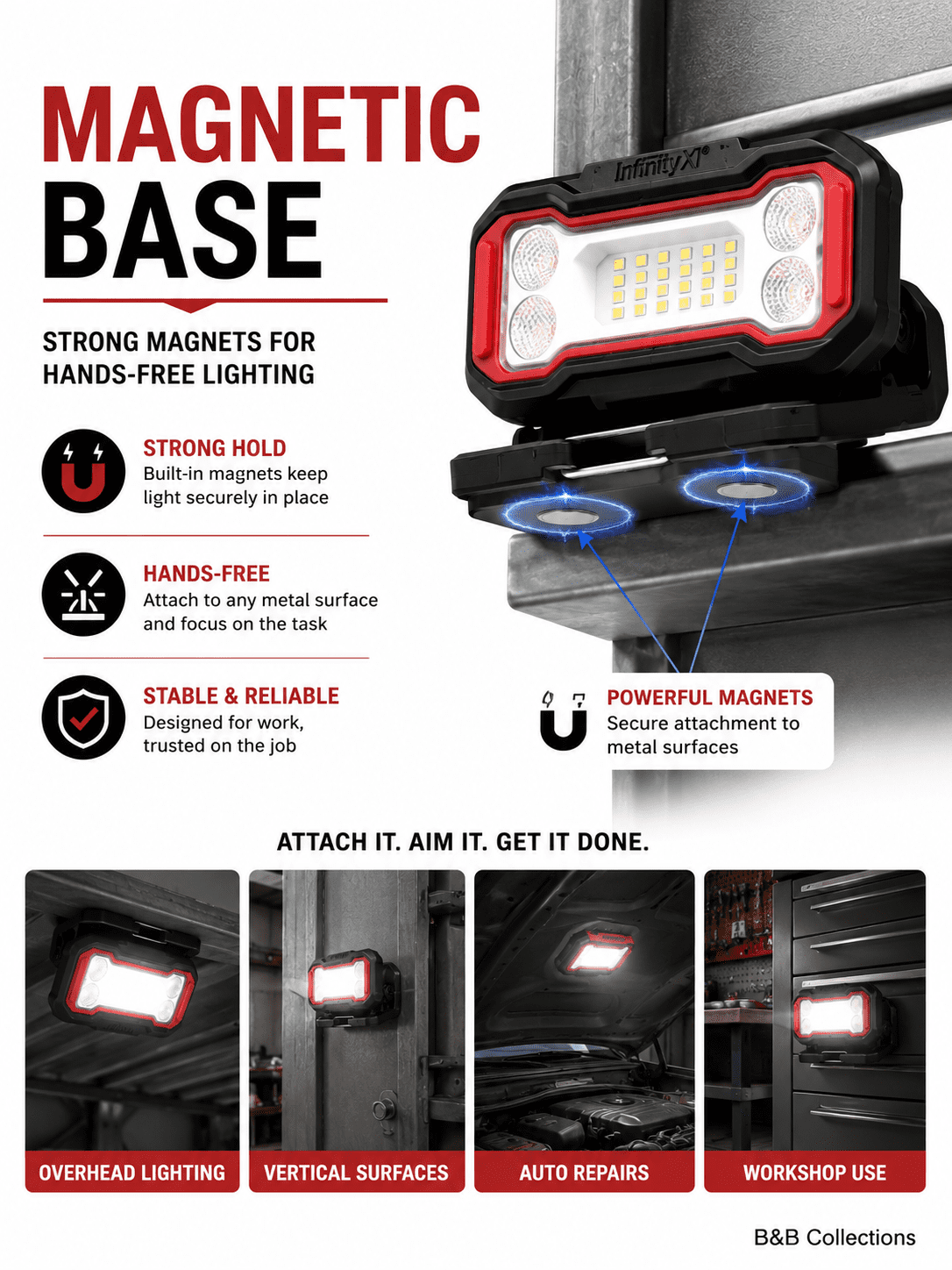 Infinity X1 Rechargeable LED Work Lights, 2500 Lumens, USB-C Rechargeable, Magnetic Base, Adjustable Stand, 3-Pack