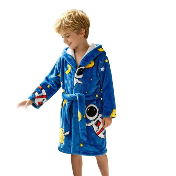 LIIPEE Boys Hooded Sleepwear Robes Cartoon Graphic Long Sleeve Warm Bathrobes Kids Everyday Homewear 2-7 Years