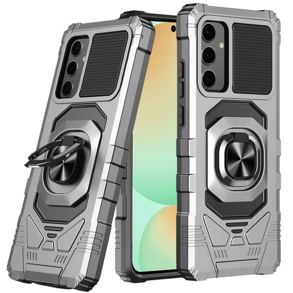 For Samsung Galaxy S24 FE /Fan Edition Hybrid Dual Layer with Rotate Magnetic Ring Stand Holder Kickstand, Rugged Shockproof Cover ,Xpm Phone Case [ Silver ]