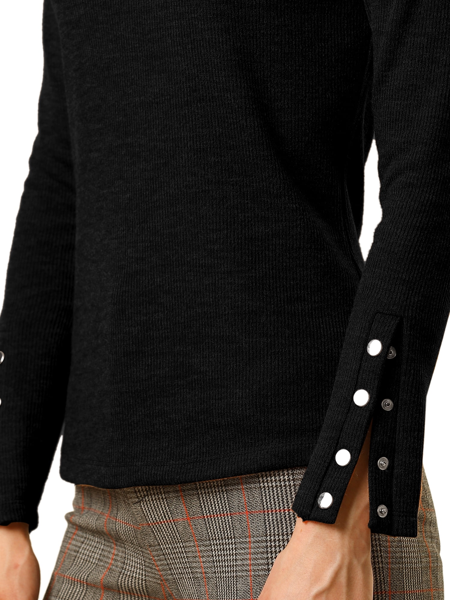 Unique Bargains Women's Mock Neck Long Sleeve Button Cuff Knit Top
