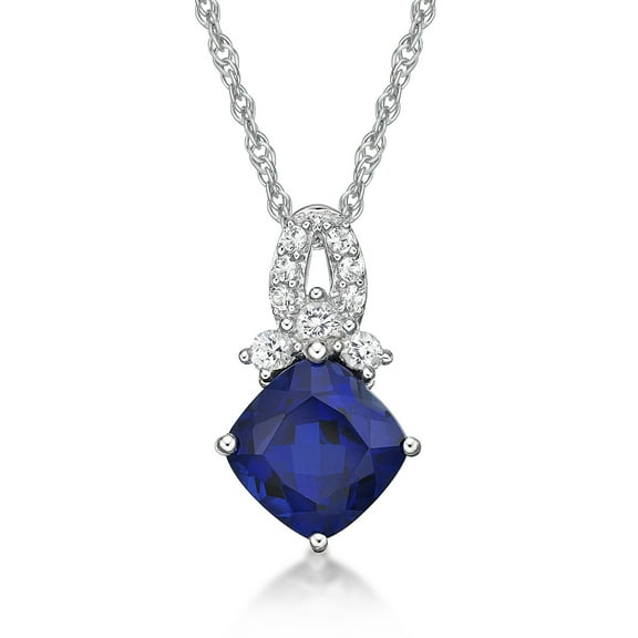 Jay Heart Designs 925 Sterling Silver Created Sapphire and Created White Sapphire Pendant with 18" Chain