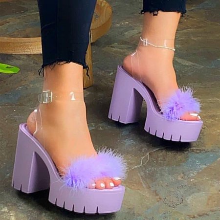 

Medcursor Women s Plus Size Fashion Thick Heel And Hairy Buckle Fish Mouth Sandals