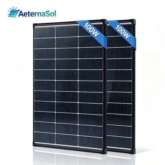 AeternaSol 2-Pack 100W Bifacial Solar Panels, N-Type 16BB 25.6% High Efficiency, IP68 Waterproof, MC4, 12V Systems, RV Camping