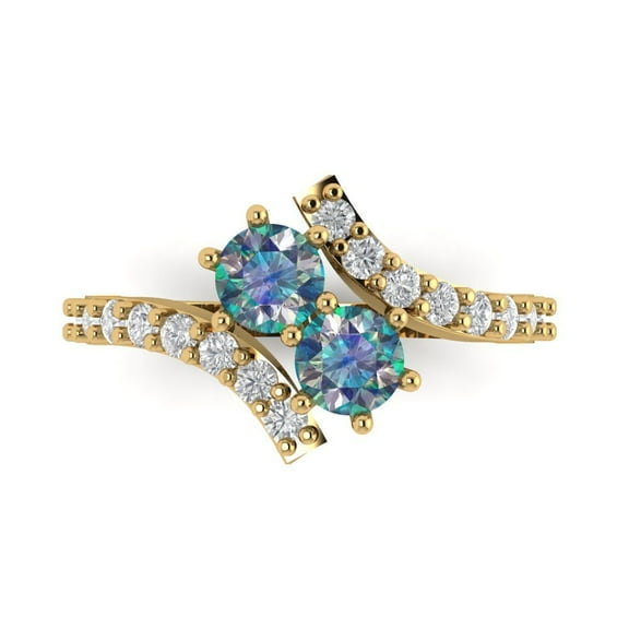 1.98ct Round Cut Blue Moissanite 14k Yellow Gold Engraving Statement Bridal Wedding Designer Ring Size 7.5