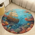 thumbnail image 5 of Underwater World Ship Coral Washable Round Rug -Circle Area Rugs for Nursery Bedroom, Vintage Non Slip Non Shedding Low Pile Carpet for Living Room Coffee Table Entryway, 5 of 7