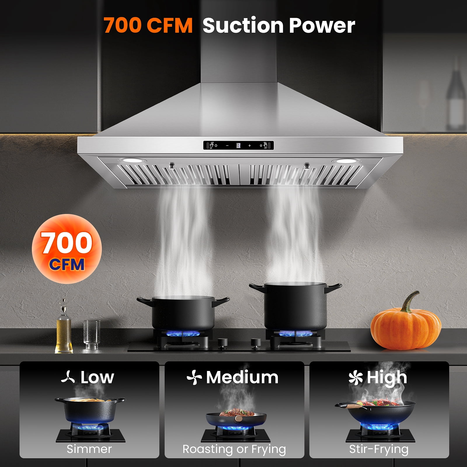Joeaonz 30" Stainless Steel Wall Mount Range Hood with LED Light, 3-Speed Exhaust Fan, Ducted/Ductless Options