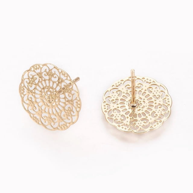 6 pendientes de latón con forma de flor, chapados en oro de 18 quilates.