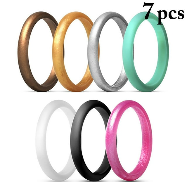 Bangcool 7PCS Silicone Ring Fashion Shimmering Powder Wedding Ring Couple Ring
