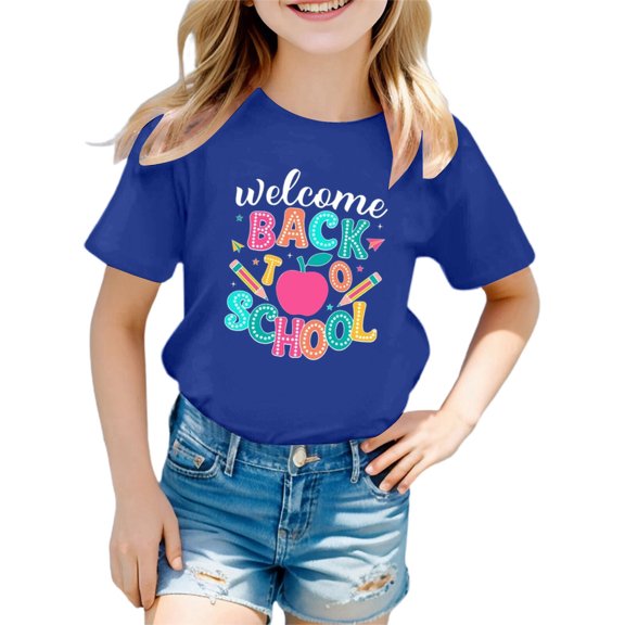 XEGLSBU T Shirts for Girls 10-12 Plus Size Stylish Girls Tops for Loose Fit Tees & Shirts for Ages 3 16 for Spring and Summer Easy to Clean Great For Blue Size 1-2 Years