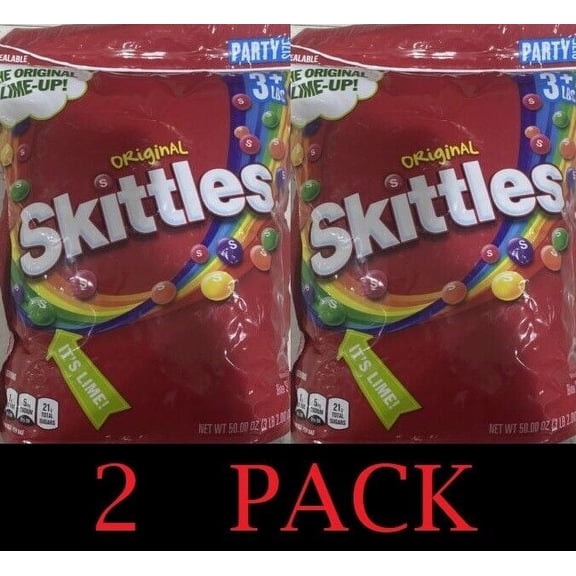 2x Skittles Original Chewy Candy Party Size Resealable Bag 50 oz Lime up 2 PACK