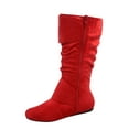 thumbnail image 2 of Zone 70 Women's Comfort Zipper Buckle Slouch Casual Flat Heel Mid Calf Round Toe Boots ( Red, 8), 2 of 2