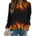 thumbnail image 5 of Penkiiy 3D Flame Printing Pullover for Women Women's Round Neck Flame Printed Loose Sweatshirt Long Sleeve Plunge Sleeve Top Sweatshirt, 5 of 6