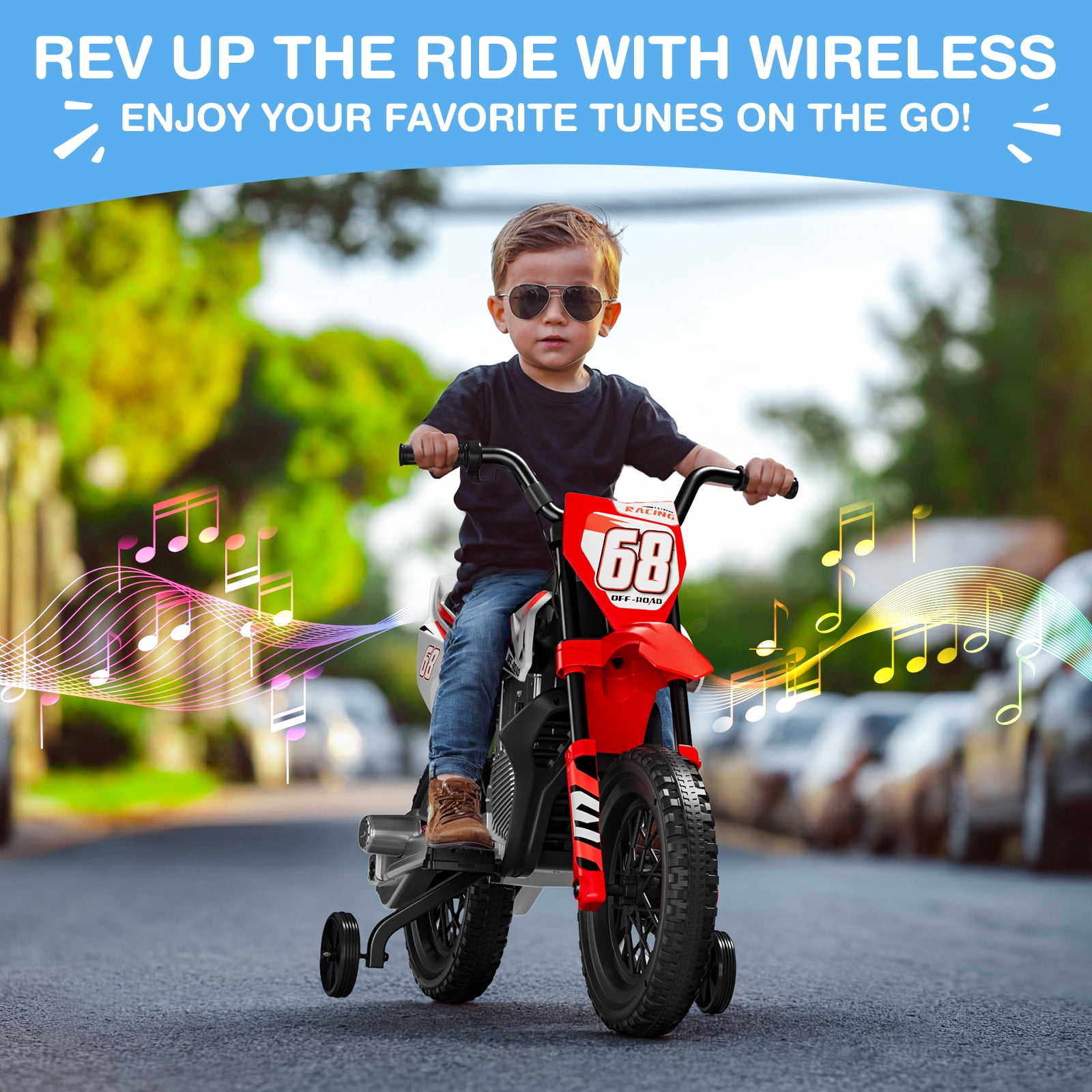 LIGIANT 12V Kids Ride-On Motorcycle, Red, Training Wheels, Bluetooth, Music