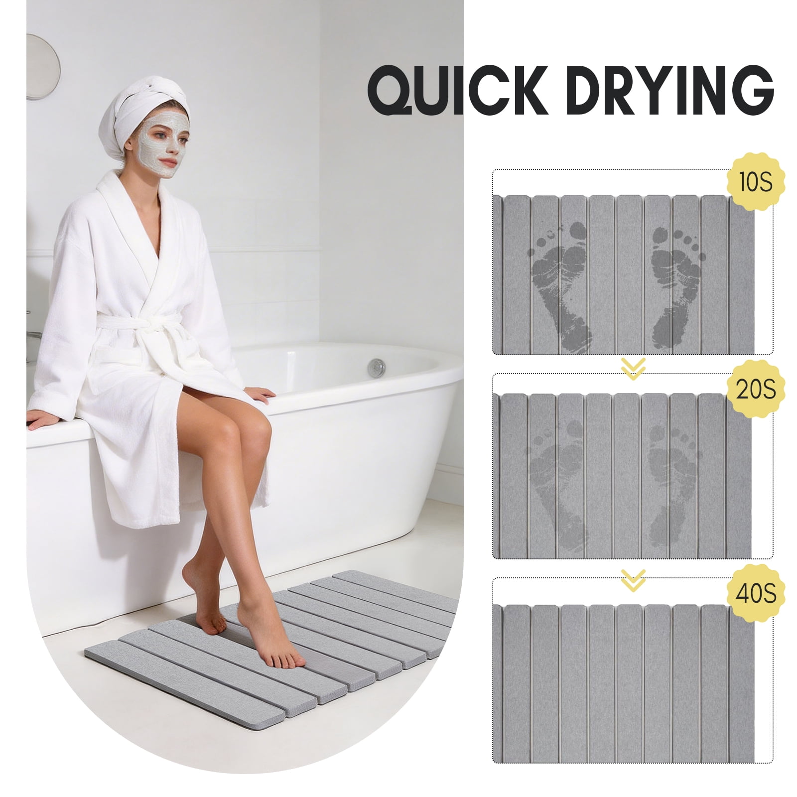 Large Foldable Stone Bath Mat,Diatomaceous Earth with Non-Slip and Super Absorbent, Dry Mat with Quick Dry for Bathroom