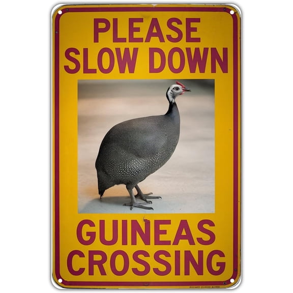 Guinea Fowl Crossing Vintage Metal Tin Sign Farm Animal Wall Art for Garden Yard Porch Bar Home Bedroom Kitchen Decor 8 x 12 in