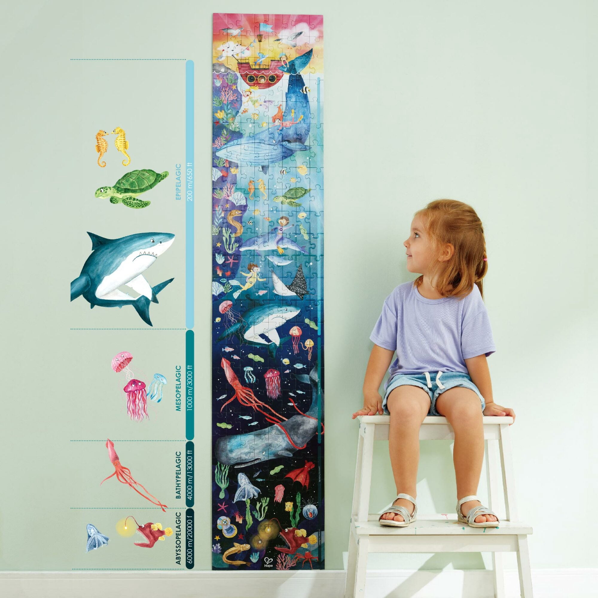 Hape Giant Glow-In-The-Dark Ocean Life Jigsaw Puzzle, 200 Pieces