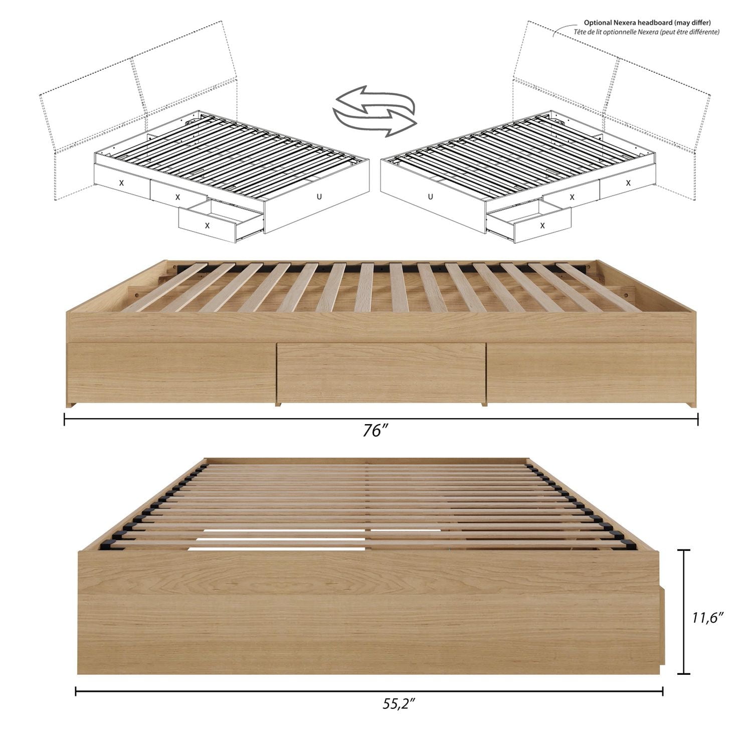 Nexera Nordik 3 Drawer Storage Bed Natural Maple