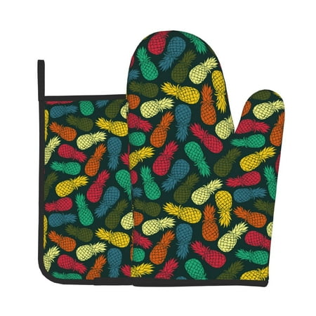 

Bingfone Pineapple Fruit Colorful Print Oven Mitts Pot Holders Set 2 PCS for Kitchen for Cooking Grilling Baking BBQ Pot Holders Cook Essentials