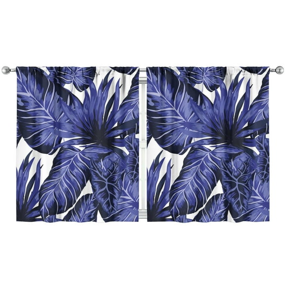 Hawaiian Palm Inspired Floral Kitchen Curtains 2 Piece Set, 52x63 Inch Vibrant Tropical Print Semi-Sheer Window Panels for Modern Decor