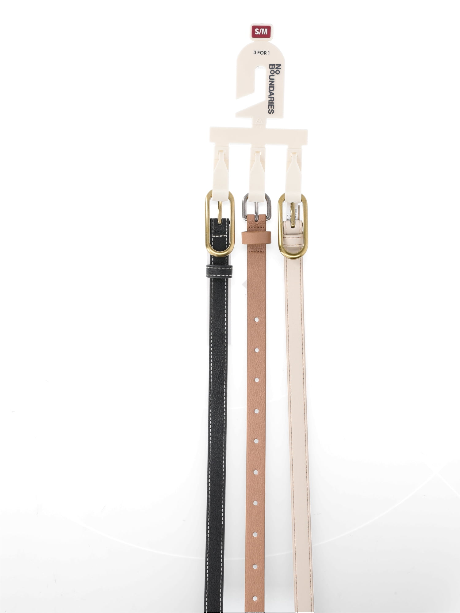 No Boundaries Women's 3 for 1 Belts, Ivory/Caramel/Black, XL