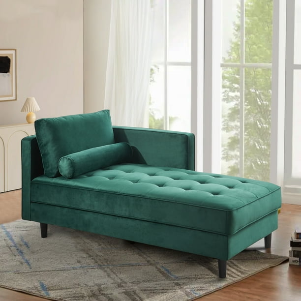 Youdao Emerald Green Velvet Chaise Lounge Chair, Modern Upholstered