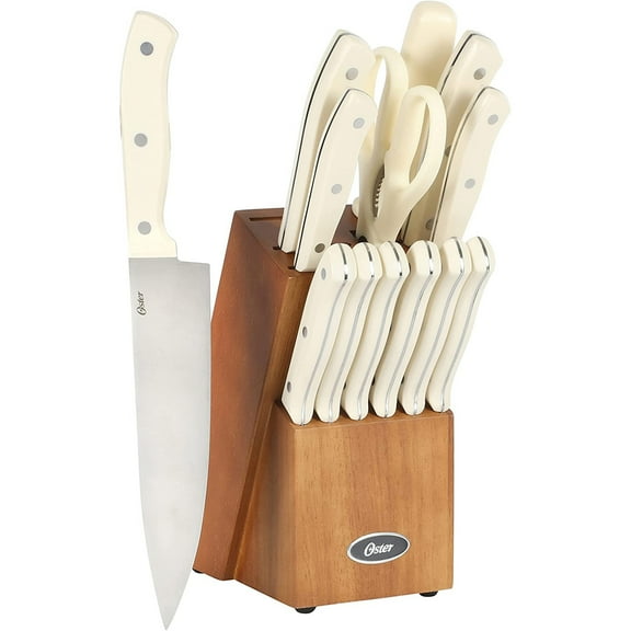 Oster Evansville 14 Piece Stainless Steel Blade Cutlery Set in White