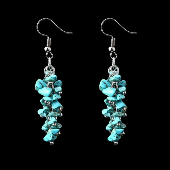 Zhuge personalized natural stone earrings, irregular natural stone tassels long hanging earrings (light blue)
