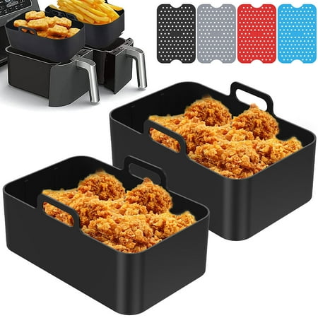

JTWEEN 2Pcs Air Fryer Silicone Pot with Handle Reusable Silicone Air Fryer Liner Heat Resistant Rectangle Air Fryer Basket And 4 Silicone Mats