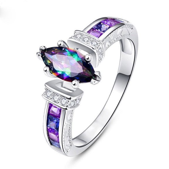 New Large Purple Stone Ring Exquisite Oval Zircon Ring for Women Fashionable Trendy Foreign Trade Hot-Selling Ring Jewelry
