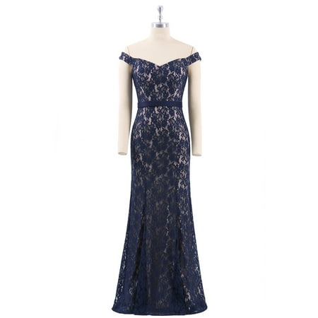 Wedding Mother Of The Bride Dresses - Ever-Pretty Women's Lace Fishtail Long Formal Wedding Mother of the Bride Dresses Navy Blue for Women 07278 US 4