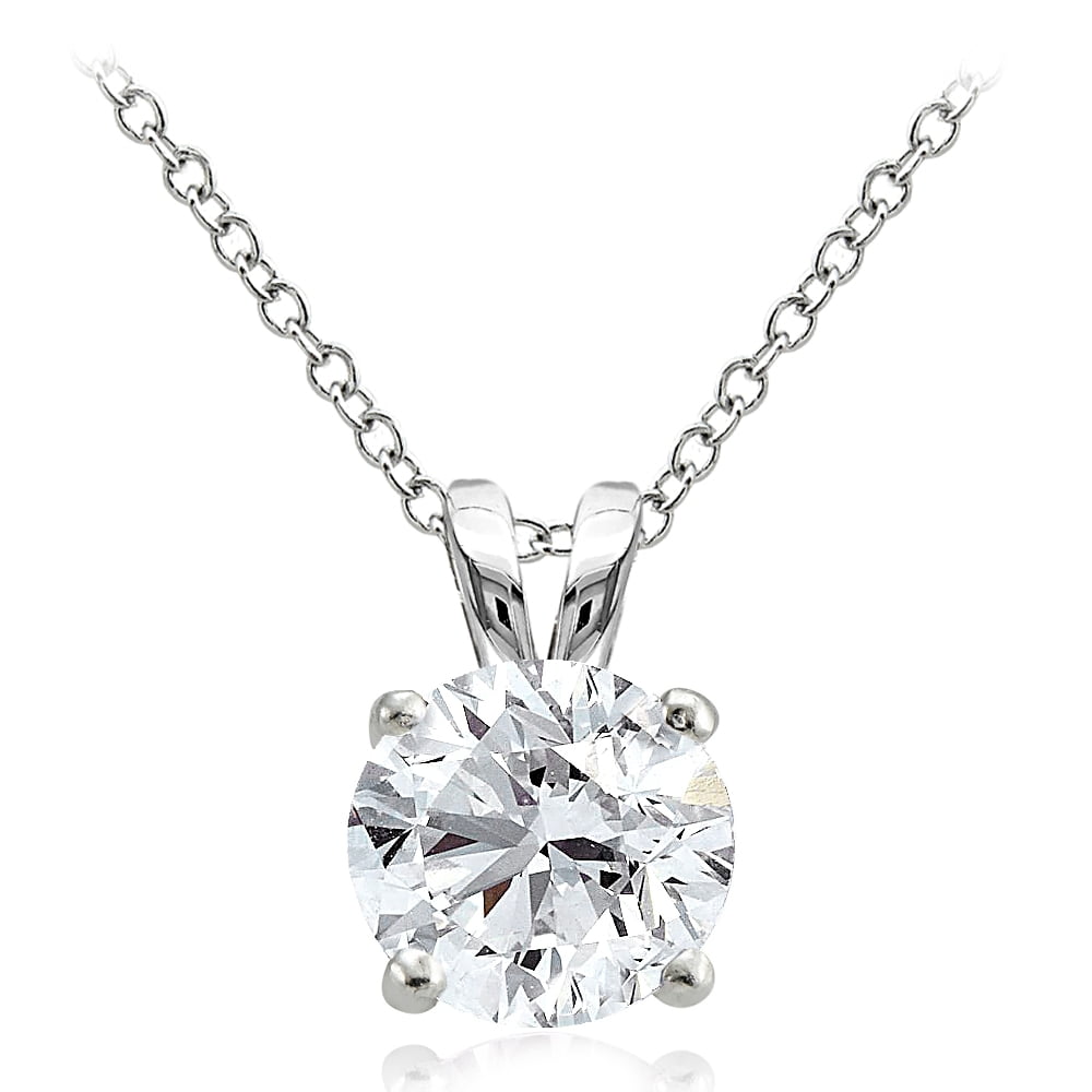 Glitzs Jewels Sterling Silver 4Ct Cubic Zirconia 10MM Round Solitaire Necklace