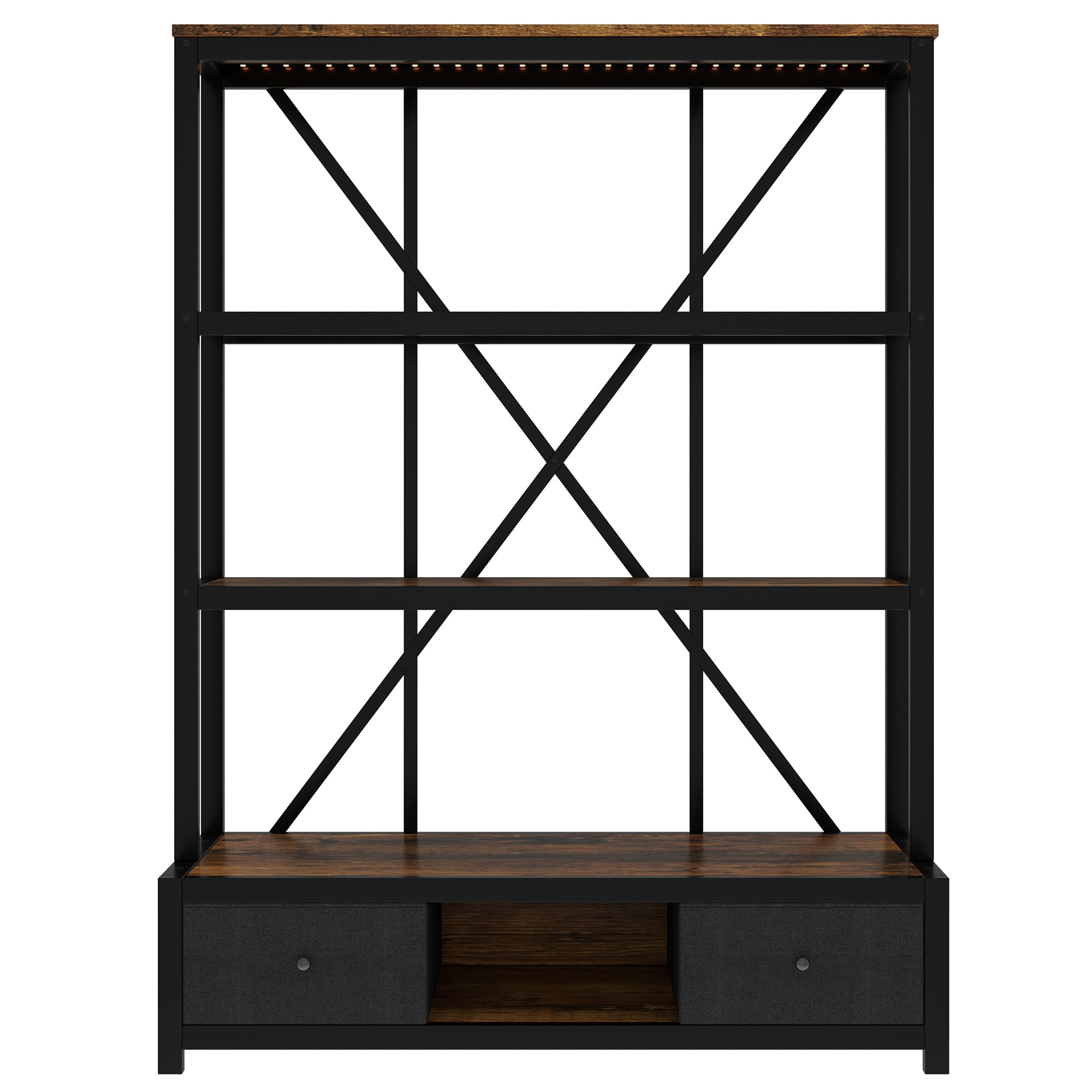 Aukfa 3-Shelf Metal Bookcase with Drawers & LED for Home Office,Vintage